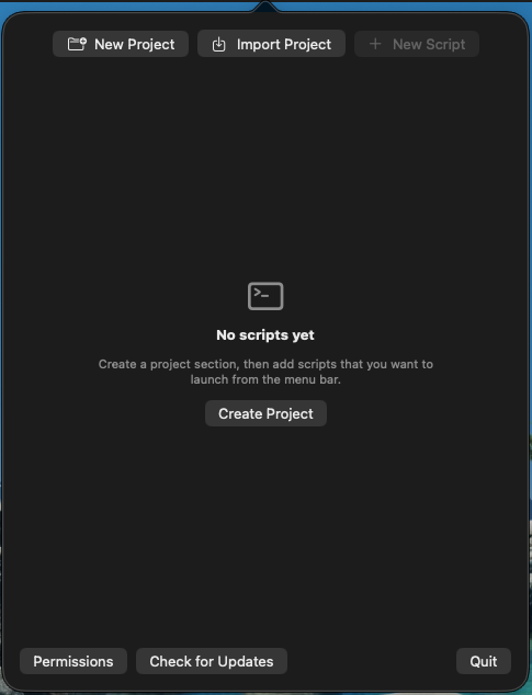 View showing the ScriptTray empty state before scripts are added.